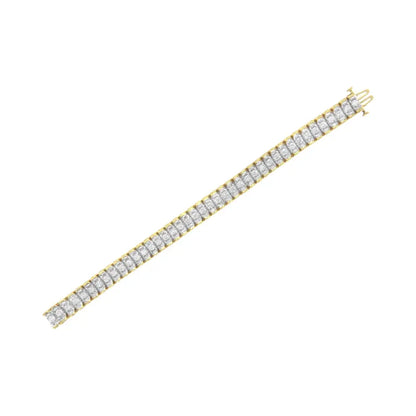 14k Yellow and White Gold 5.0 Cttw Round & Baguette Cut Diamond 7’’ Reflective Tennis Bracelet (h-i Color I1-i2