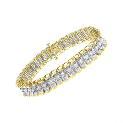 14k Yellow and White Gold 5.0 Cttw Round & Baguette Cut Diamond 7’’ Reflective Tennis Bracelet (h-i Color I1-i2