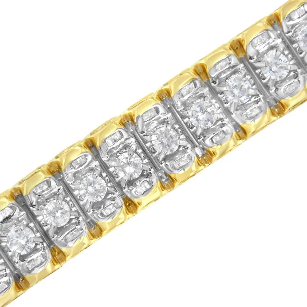 14k Yellow and White Gold 5.0 Cttw Round & Baguette Cut Diamond 7’’ Reflective Tennis Bracelet (h-i Color I1-i2