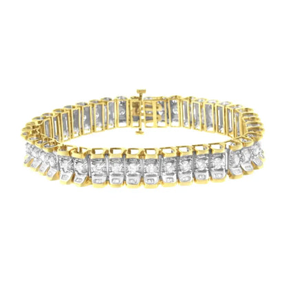 14k Yellow and White Gold 5.0 Cttw Round & Baguette Cut Diamond 7’’ Reflective Tennis Bracelet (h-i Color I1-i2