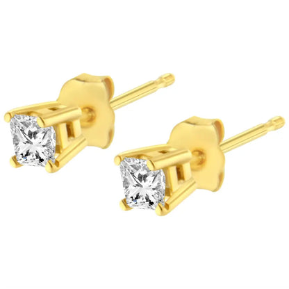 14k Yellow Gold 0.40 Cttw Princess-cut Square Near Colorless Diamond Classic 4-prong Solitaire Stud Earrings (i-j Color