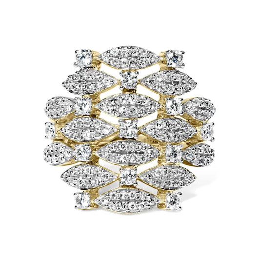 14k Yellow Gold 1.0 Cttw Diamond Geometric Stacked Open Cocktail Ring (i-j Color I1-i2 Clarity) - Fine Jewelry us Direct