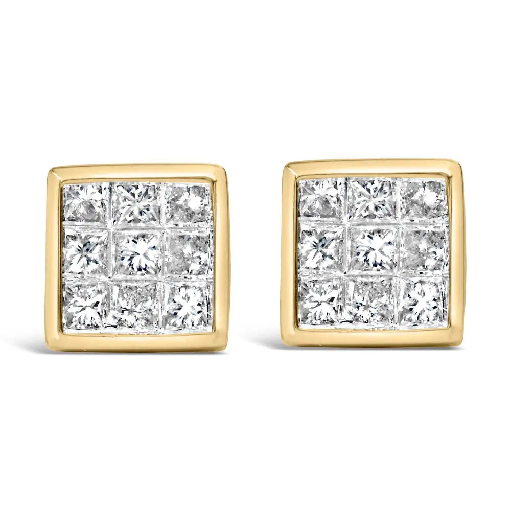 14k Yellow Gold 1.0 Cttw Princess Cut Diamond Composite Stud Earrings with Screw Backs (j-k Color Si1-si2 Clarity)