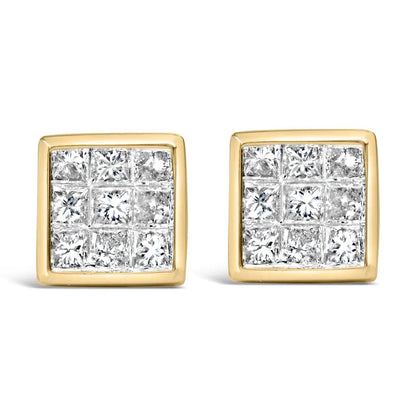 14k Yellow Gold 1.0 Cttw Princess Cut Diamond Composite Stud Earrings with Screw Backs (j-k Color Si1-si2 Clarity)