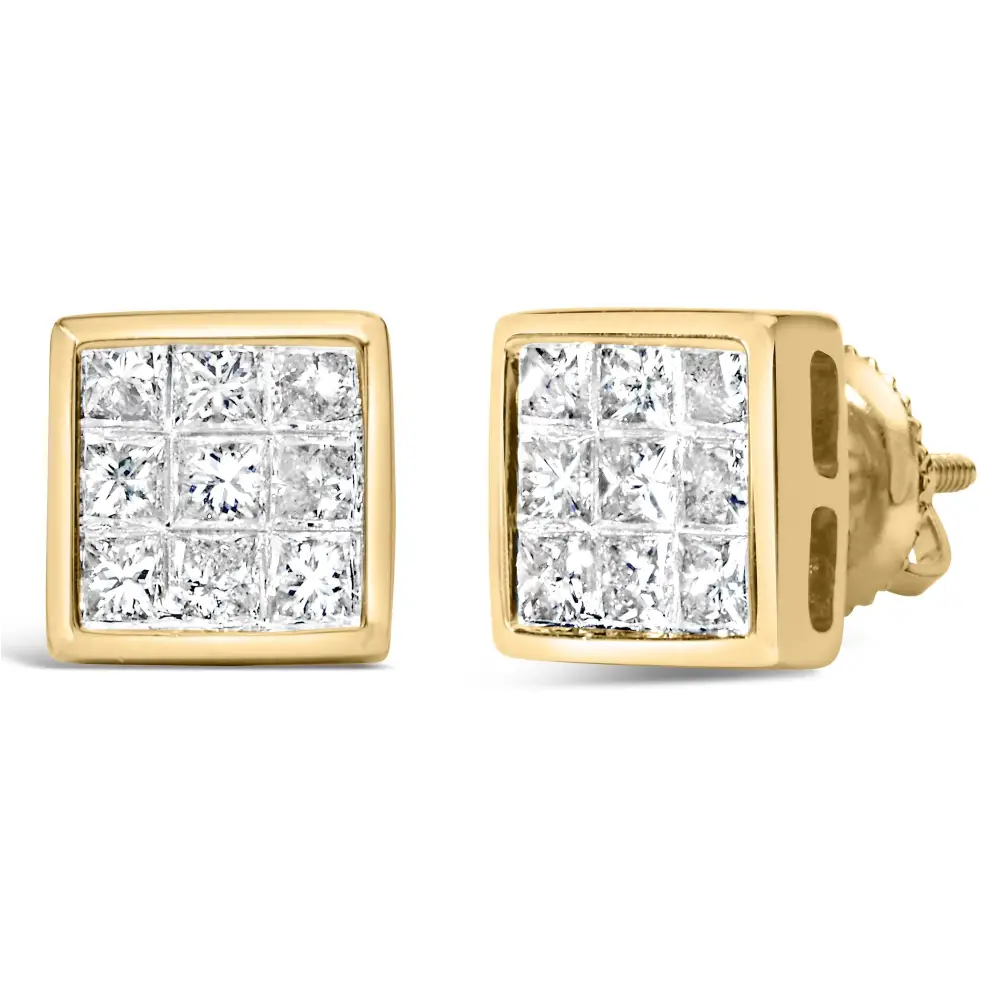 14k Yellow Gold 1.0 Cttw Princess Cut Diamond Composite Stud Earrings with Screw Backs (j-k Color Si1-si2 Clarity)