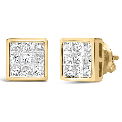 14k Yellow Gold 1.0 Cttw Princess Cut Diamond Composite Stud Earrings with Screw Backs (j-k Color Si1-si2 Clarity)