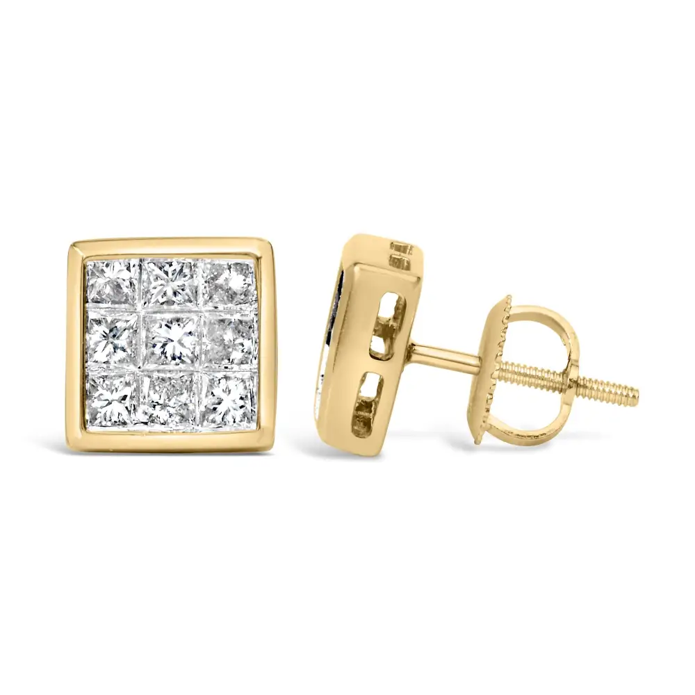 14k Yellow Gold 1.0 Cttw Princess Cut Diamond Composite Stud Earrings with Screw Backs (j-k Color Si1-si2 Clarity)