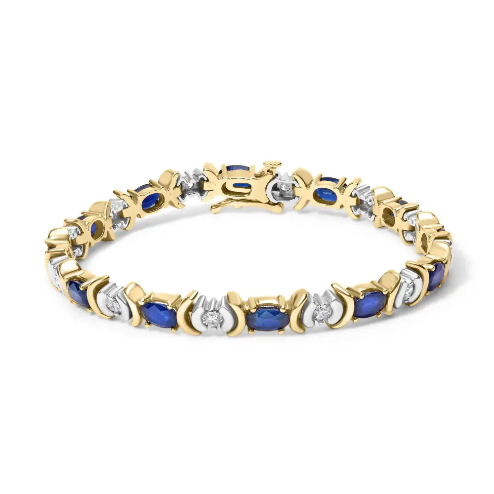 14k Yellow Gold 1.00 Cttw Alternating Diamond and 6 1/2 Oval Blue Sapphire Link Bracelet (h-i Color Si1-si2 Clarity)