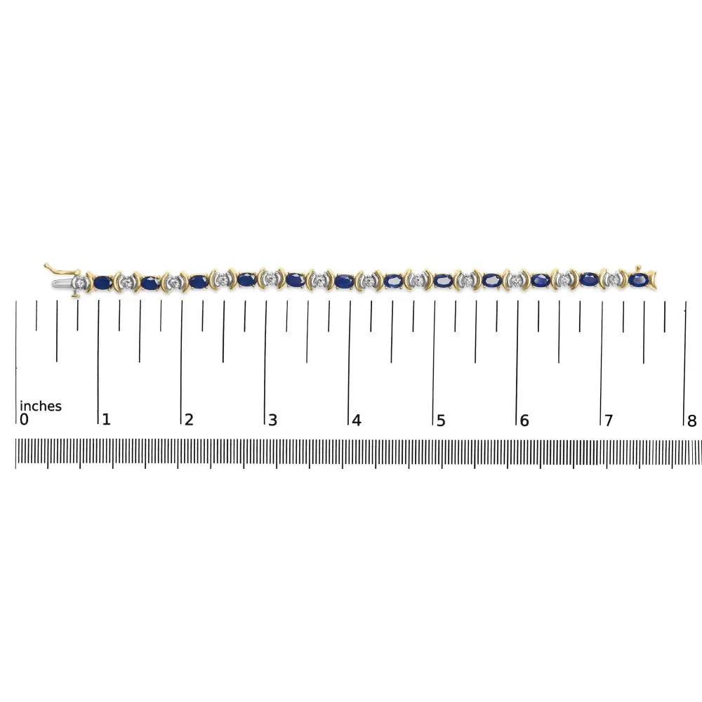 14k Yellow Gold 1.00 Cttw Alternating Diamond and 6 1/2 Oval Blue Sapphire Link Bracelet (h-i Color Si1-si2 Clarity)