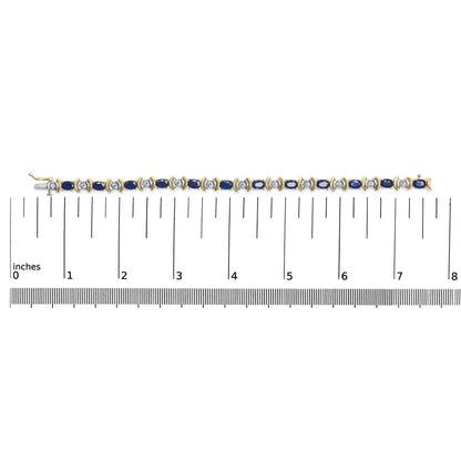 14k Yellow Gold 1.00 Cttw Alternating Diamond and 6 1/2 Oval Blue Sapphire Link Bracelet (h-i Color Si1-si2 Clarity)