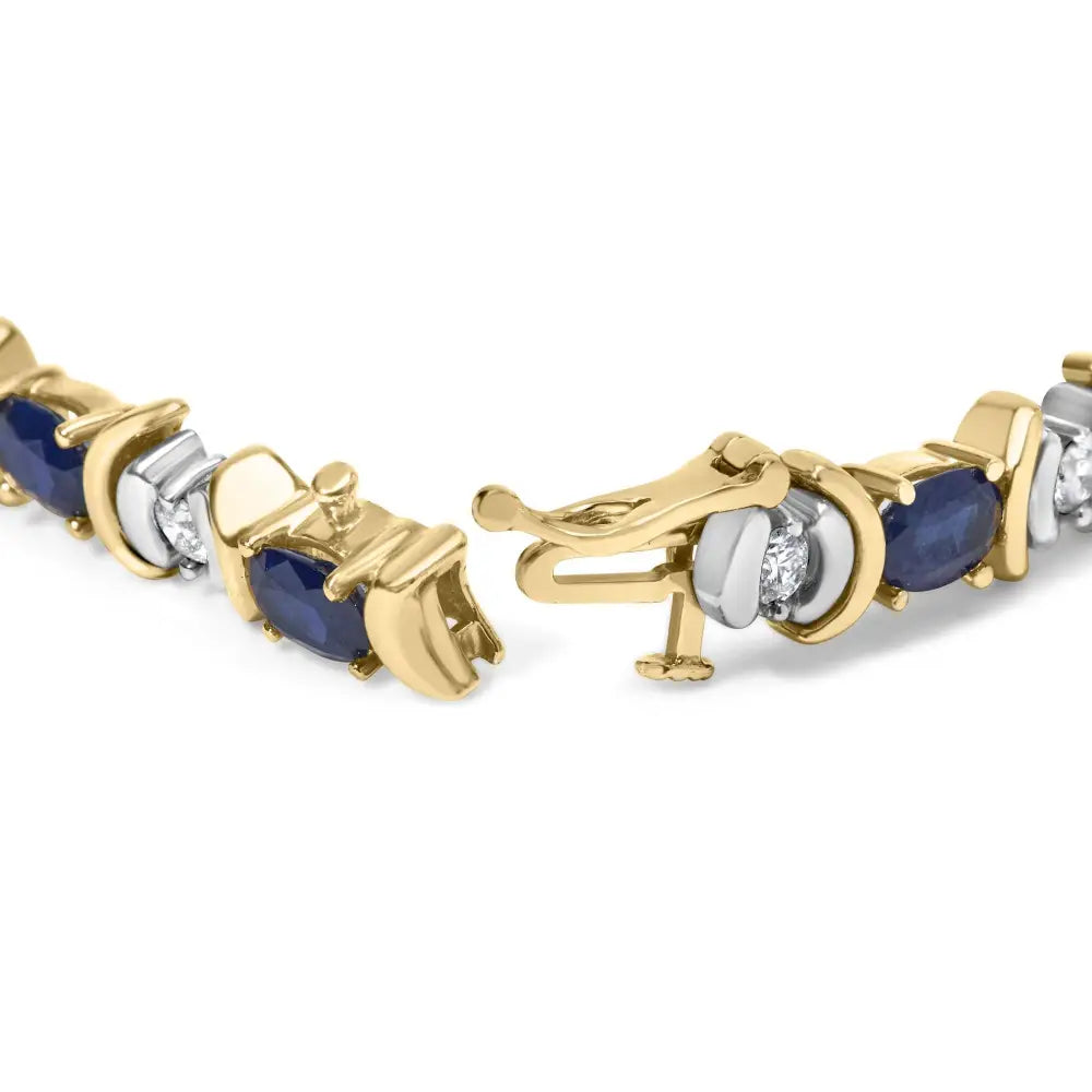 14k Yellow Gold 1.00 Cttw Alternating Diamond and 6 1/2 Oval Blue Sapphire Link Bracelet (h-i Color Si1-si2 Clarity)