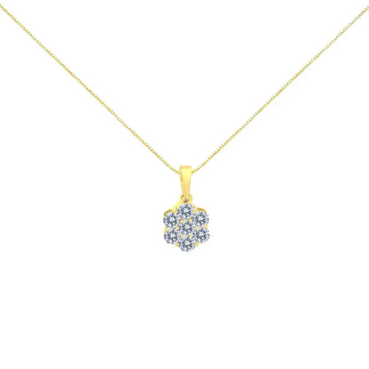 14k Yellow Gold 1.00 Cttw Brilliant Round-cut Diamond 7 Stone Floral Cluster 18’’ Pendant Necklace (h-i Color