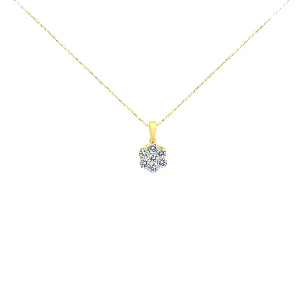 14k Yellow Gold 1.00 Cttw Brilliant Round-cut Diamond 7 Stone Floral Cluster 18’’ Pendant Necklace (h-i Color