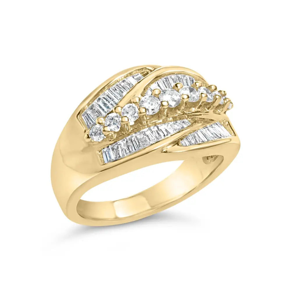 14k Yellow Gold 1.00 Cttw Diamond Cocktall Cluster 5 Stone Ring (h-i Color Si1-i1 Clarity) - Size 7 - Fine Jewelry