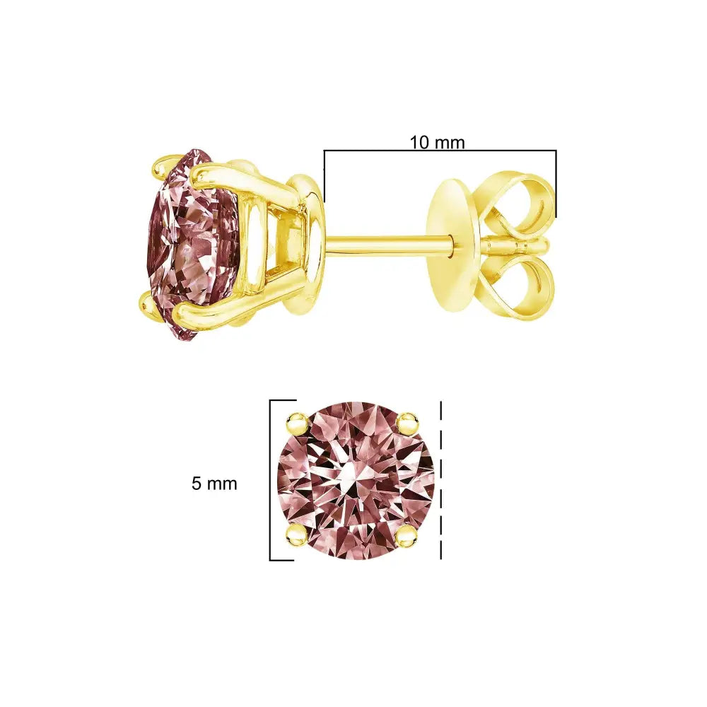 14k Yellow Gold 1.00 Cttw Round Brilliant Cut Lab Grown Pink Diamond 4-prong Classic Solitaire Earrings (pink Color