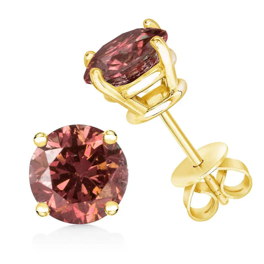 14k Yellow Gold 1.00 Cttw Round Brilliant Cut Lab Grown Pink Diamond 4-prong Classic Solitaire Earrings (pink Color