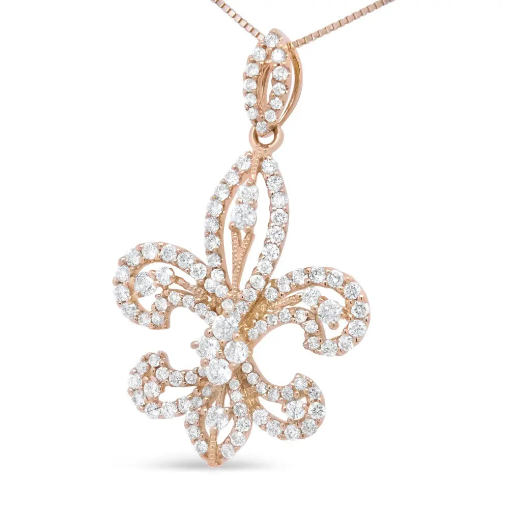 14k Yellow Gold 1.00 Cttw Round Diamond Fleur De Lis 18’’ Pendant Necklace (h-i Color Si2-i1 Clarity) - Fine