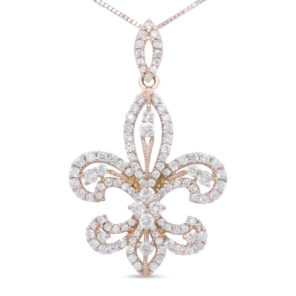 14k Yellow Gold 1.00 Cttw Round Diamond Fleur De Lis 18’’ Pendant Necklace (h-i Color Si2-i1 Clarity) - Fine