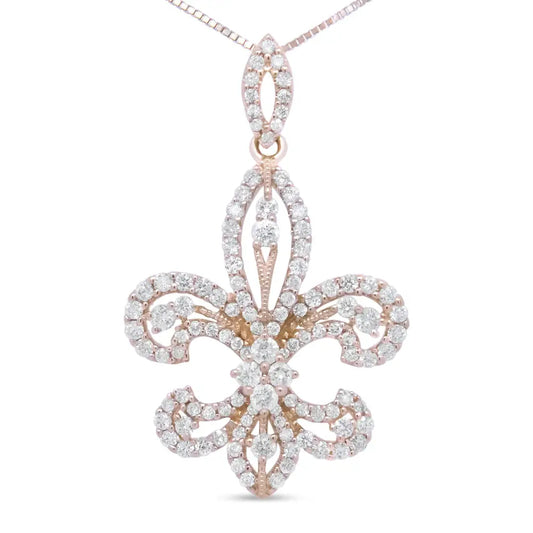 14k Yellow Gold 1.00 Cttw Round Diamond Fleur De Lis 18’’ Pendant Necklace (h-i Color Si2-i1 Clarity) - Fine