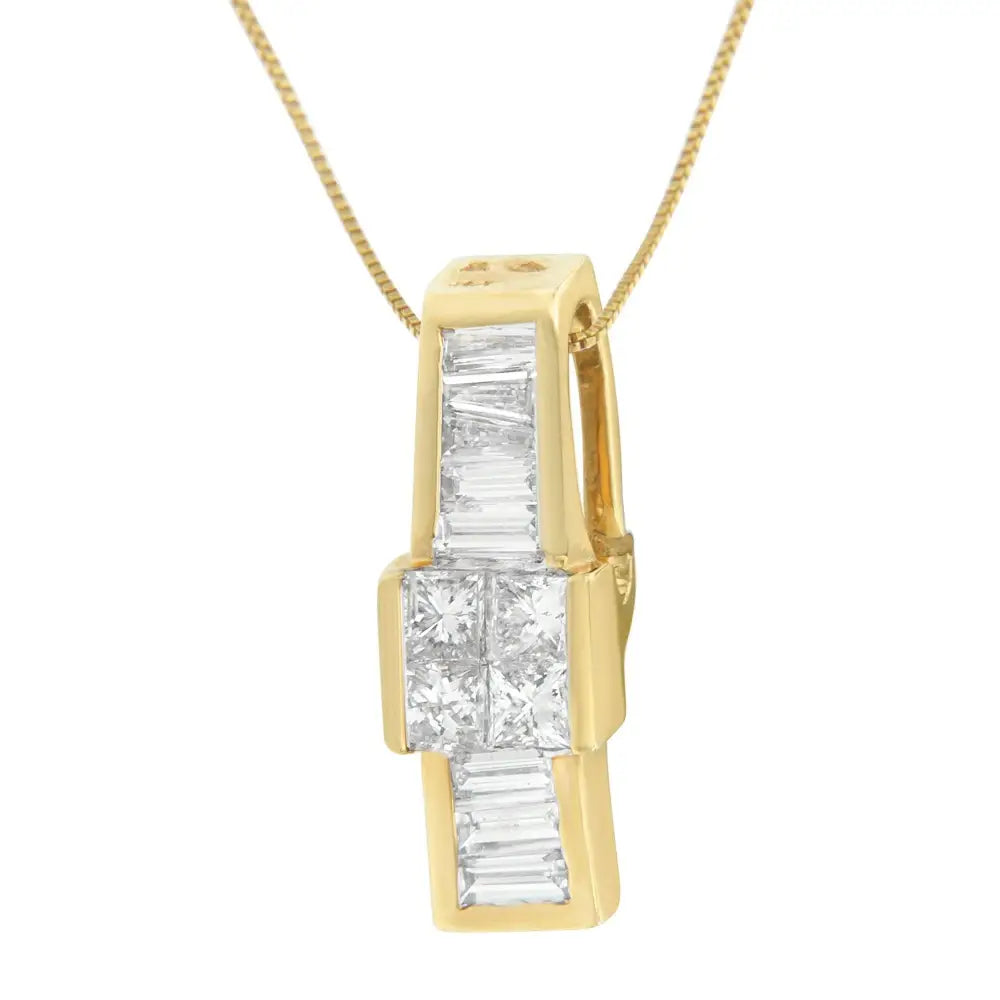 14k Yellow Gold 1 1/10 Cttw Baguette and Princess Cut Overlapping Diamond Drop Pendant Necklace (h-i Si1-si2) - Fine