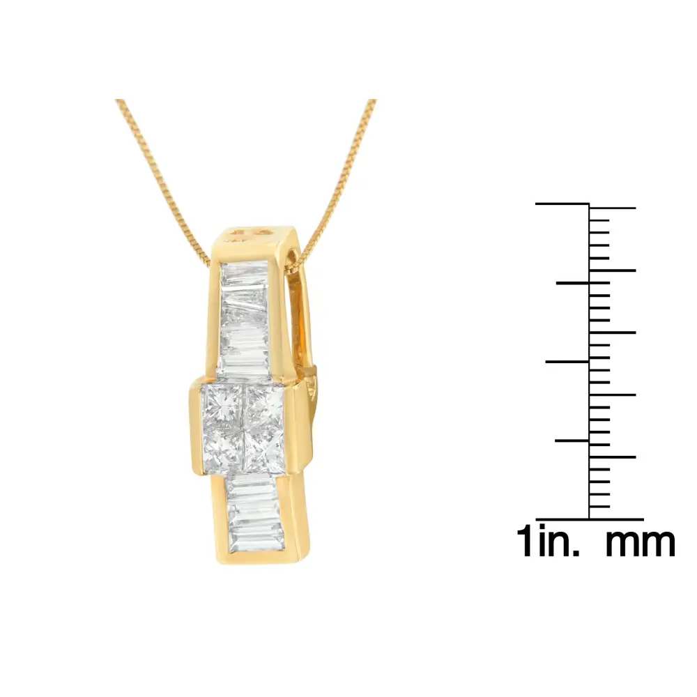 14k Yellow Gold 1 1/10 Cttw Baguette and Princess Cut Overlapping Diamond Drop Pendant Necklace (h-i Si1-si2) - Fine