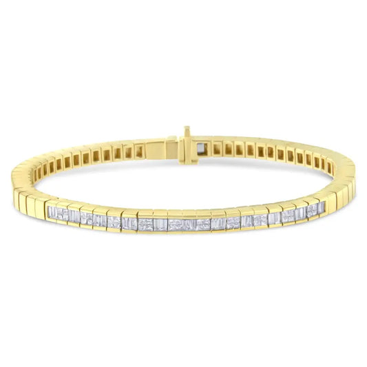 14k Yellow Gold 1-1/10 Cttw Princess & Baguette Cut Diamond 7’’ Alternating Stone Eternity Tennis Bracelet (g-h