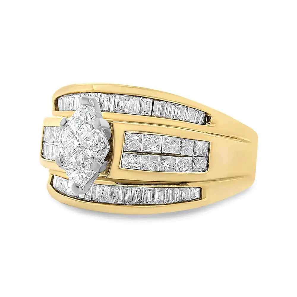 14k Yellow Gold 1 1/2 Cttw Pie Princess and Baguette-cut Diamond Marquise Shaped Engagement Cocktail Ring Band (h-i