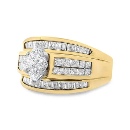 14k Yellow Gold 1 1/2 Cttw Pie Princess and Baguette-cut Diamond Marquise Shaped Engagement Cocktail Ring Band (h-i