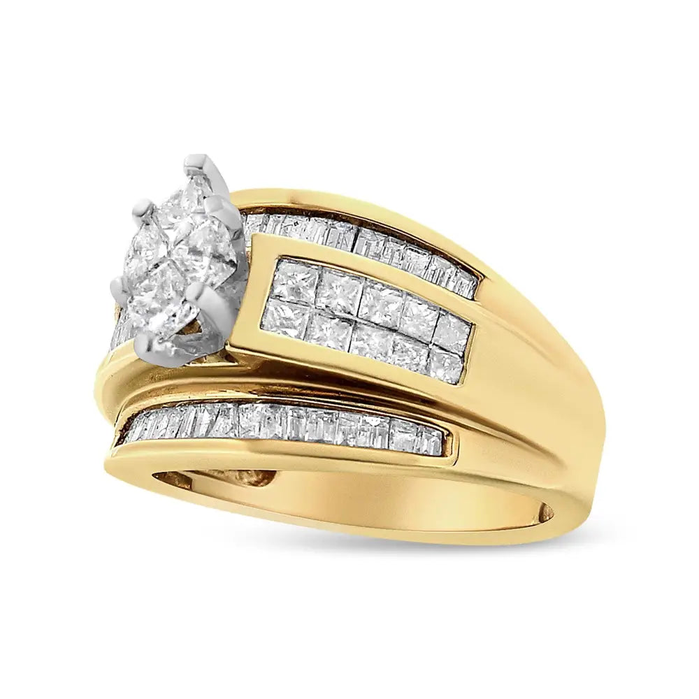 14k Yellow Gold 1 1/2 Cttw Pie Princess and Baguette-cut Diamond Marquise Shaped Engagement Cocktail Ring Band (h-i