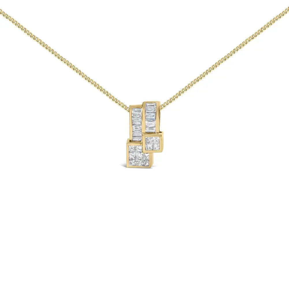 14k Yellow Gold 1 1/2 Cttw Princess and Baguette Cut Diamond Geometric Pendant Necklace (h-i Color Vs1-vs2 Clarity)