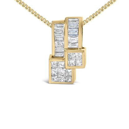 14k Yellow Gold 1 1/2 Cttw Princess and Baguette Cut Diamond Geometric Pendant Necklace (h-i Color Vs1-vs2 Clarity)