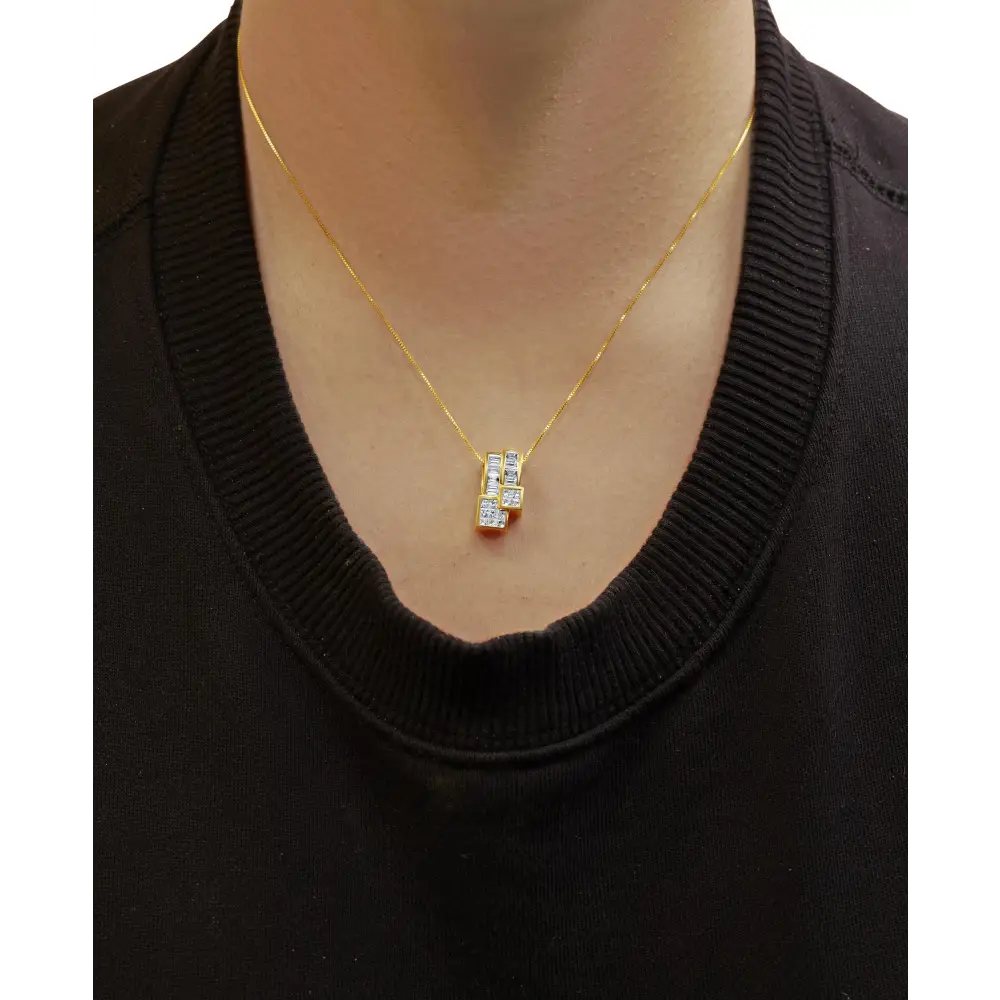 14k Yellow Gold 1 1/2 Cttw Princess and Baguette Cut Diamond Geometric Pendant Necklace (h-i Color Vs1-vs2 Clarity)