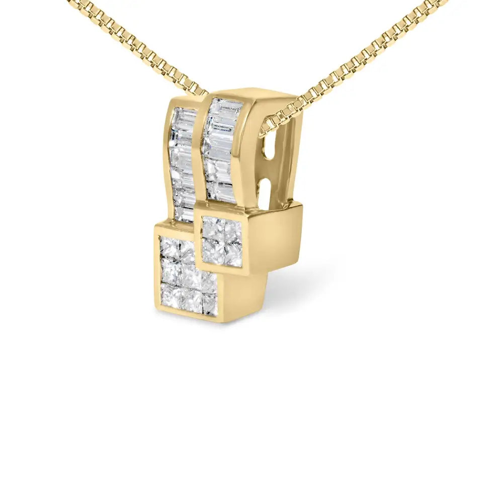 14k Yellow Gold 1 1/2 Cttw Princess and Baguette Cut Diamond Geometric Pendant Necklace (h-i Color Vs1-vs2 Clarity)