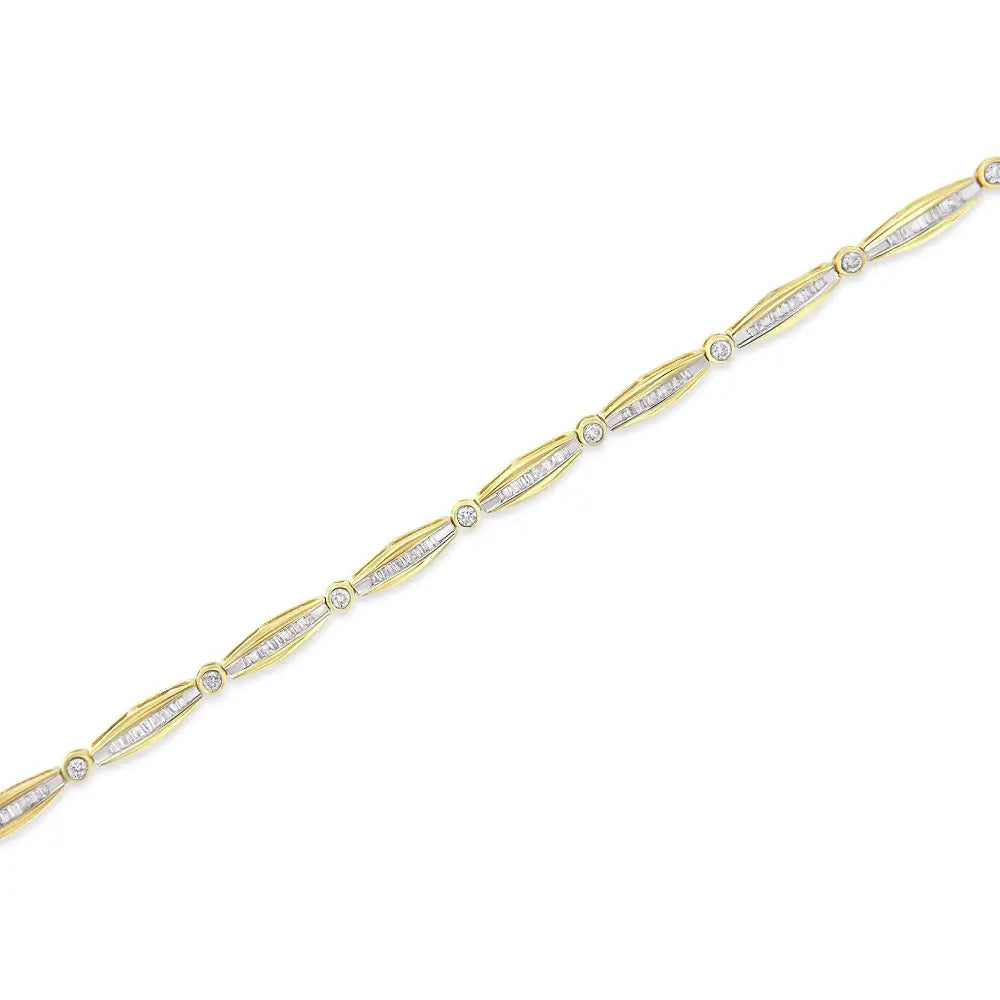 14k Yellow Gold 1-1/2 Cttw Round Brilliant-cut & Baguette Cut Diamond Bezel and Tapered Link 7’’ Tennis Bracelet