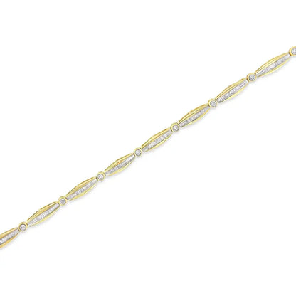 14k Yellow Gold 1-1/2 Cttw Round Brilliant-cut & Baguette Cut Diamond Bezel and Tapered Link 7’’ Tennis Bracelet