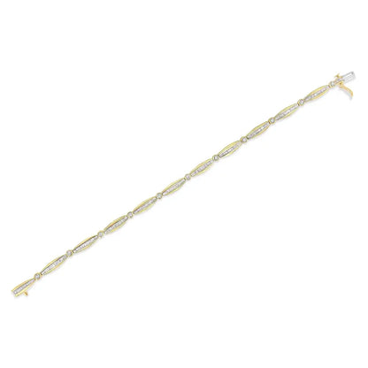 14k Yellow Gold 1-1/2 Cttw Round Brilliant-cut & Baguette Cut Diamond Bezel and Tapered Link 7’’ Tennis Bracelet