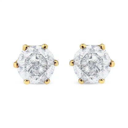 14k Yellow Gold 1-1/2 Cttw Round Brilliant-cut Near Colorless Diamond Classic 6-prong Stud Earrings with Screw Backs