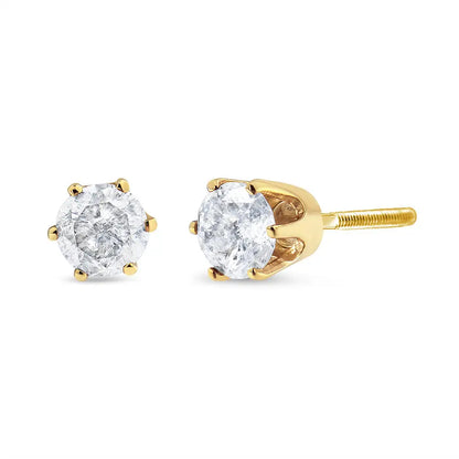 14k Yellow Gold 1-1/2 Cttw Round Brilliant-cut Near Colorless Diamond Classic 6-prong Stud Earrings with Screw Backs