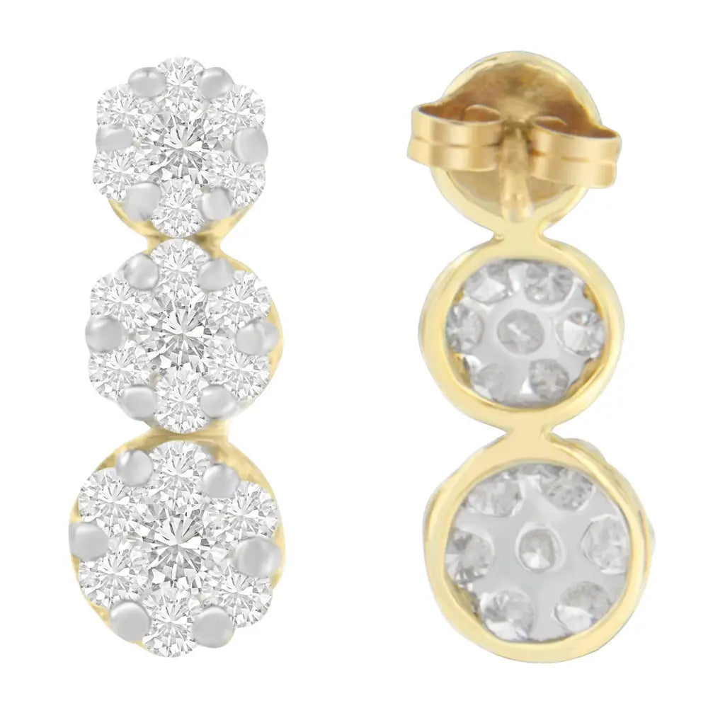 14k Yellow Gold 1 1/2 Cttw Round Cut Diamond Earrings (i-j Si1-si2) - Fine Jewelry us Direct