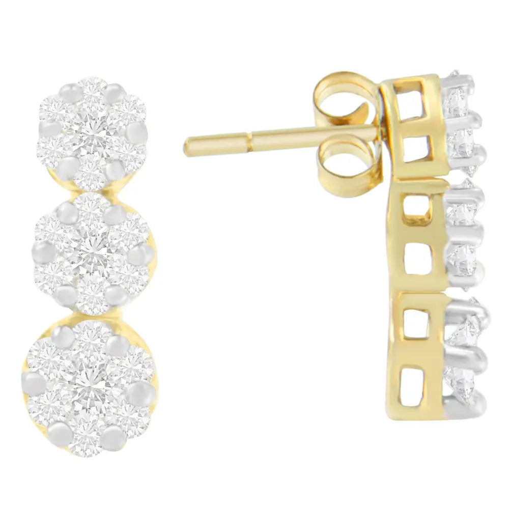 14k Yellow Gold 1 1/2 Cttw Round Cut Diamond Earrings (i-j Si1-si2) - Fine Jewelry us Direct