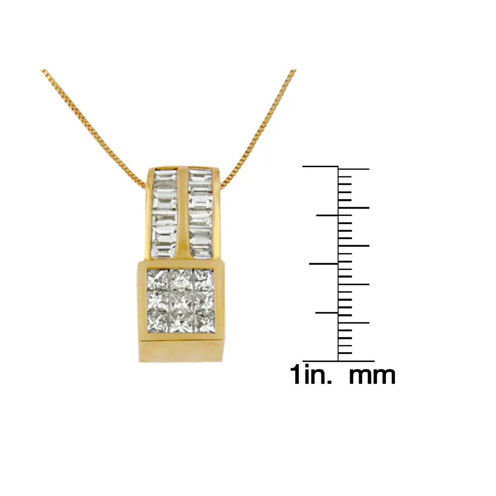 14k Yellow Gold 1 1/4 Cttw Princess and Baguette Cut Geometric Inspired Diamond Pendant Necklace (h-i Vs1-vs2) - Fine