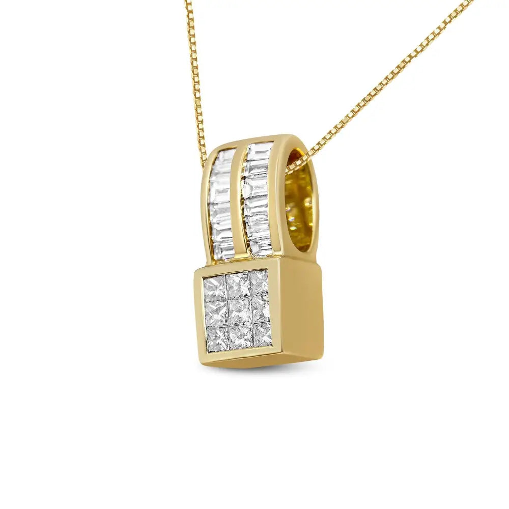 14k Yellow Gold 1 1/4 Cttw Princess and Baguette Cut Geometric Inspired Diamond Pendant Necklace (h-i Vs1-vs2) - Fine