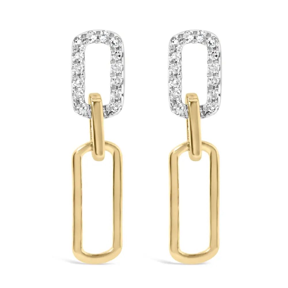 14k Yellow Gold 1/10 Cttw Diamond Studded Paperclip Drop and Dangle Earrings (i-j Color Si1-si2 Clarity) - Fine Jewelry