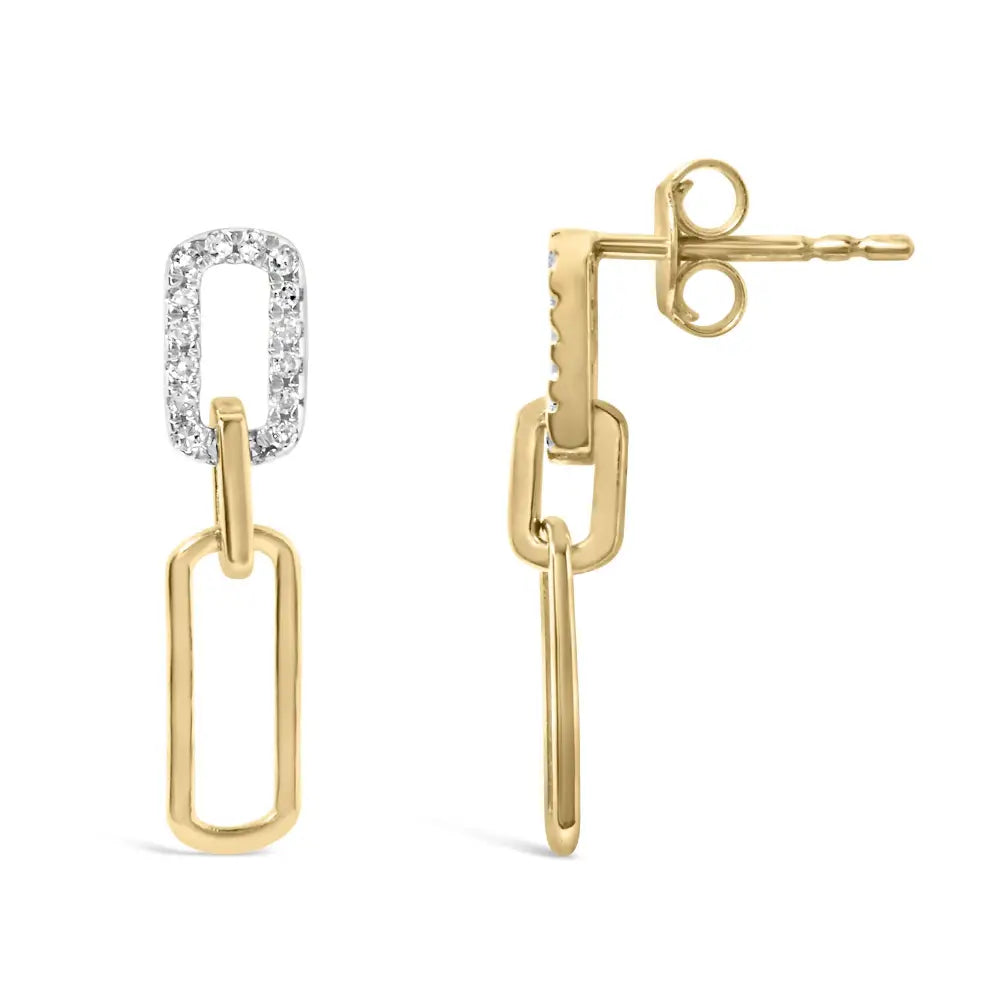 14k Yellow Gold 1/10 Cttw Diamond Studded Paperclip Drop and Dangle Earrings (i-j Color Si1-si2 Clarity) - Fine Jewelry