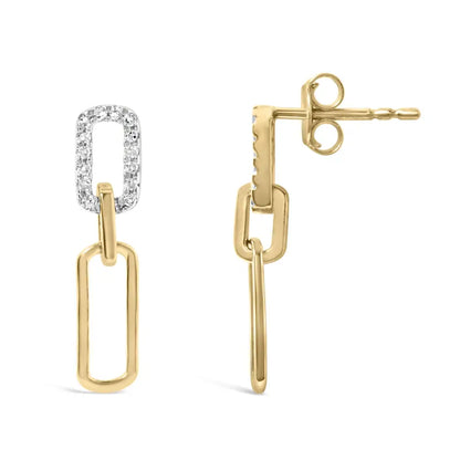 14k Yellow Gold 1/10 Cttw Diamond Studded Paperclip Drop and Dangle Earrings (i-j Color Si1-si2 Clarity) - Fine Jewelry