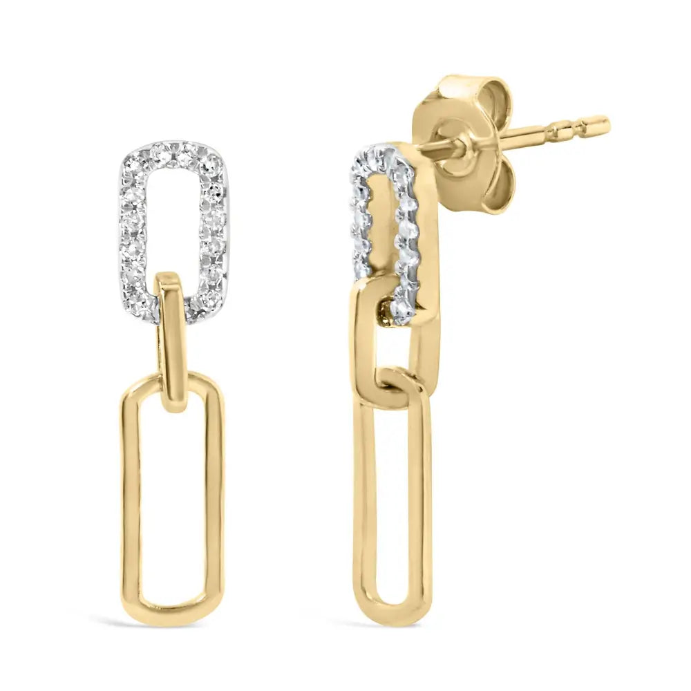 14k Yellow Gold 1/10 Cttw Diamond Studded Paperclip Drop and Dangle Earrings (i-j Color Si1-si2 Clarity) - Fine Jewelry