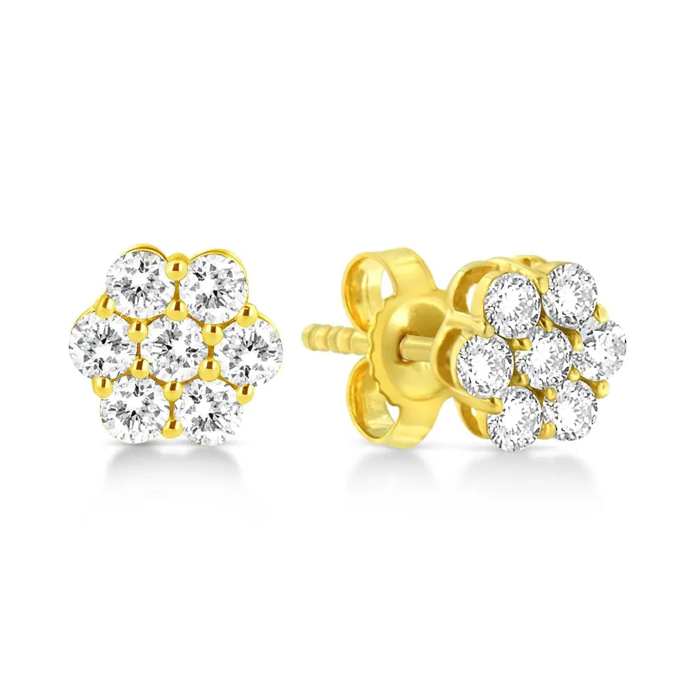 14k Yellow Gold 1/2 Cttw Brilliant Round Cut Diamond Floral Cluster Stud Earrings with Pushbacks (j-k Color Vs2-si1