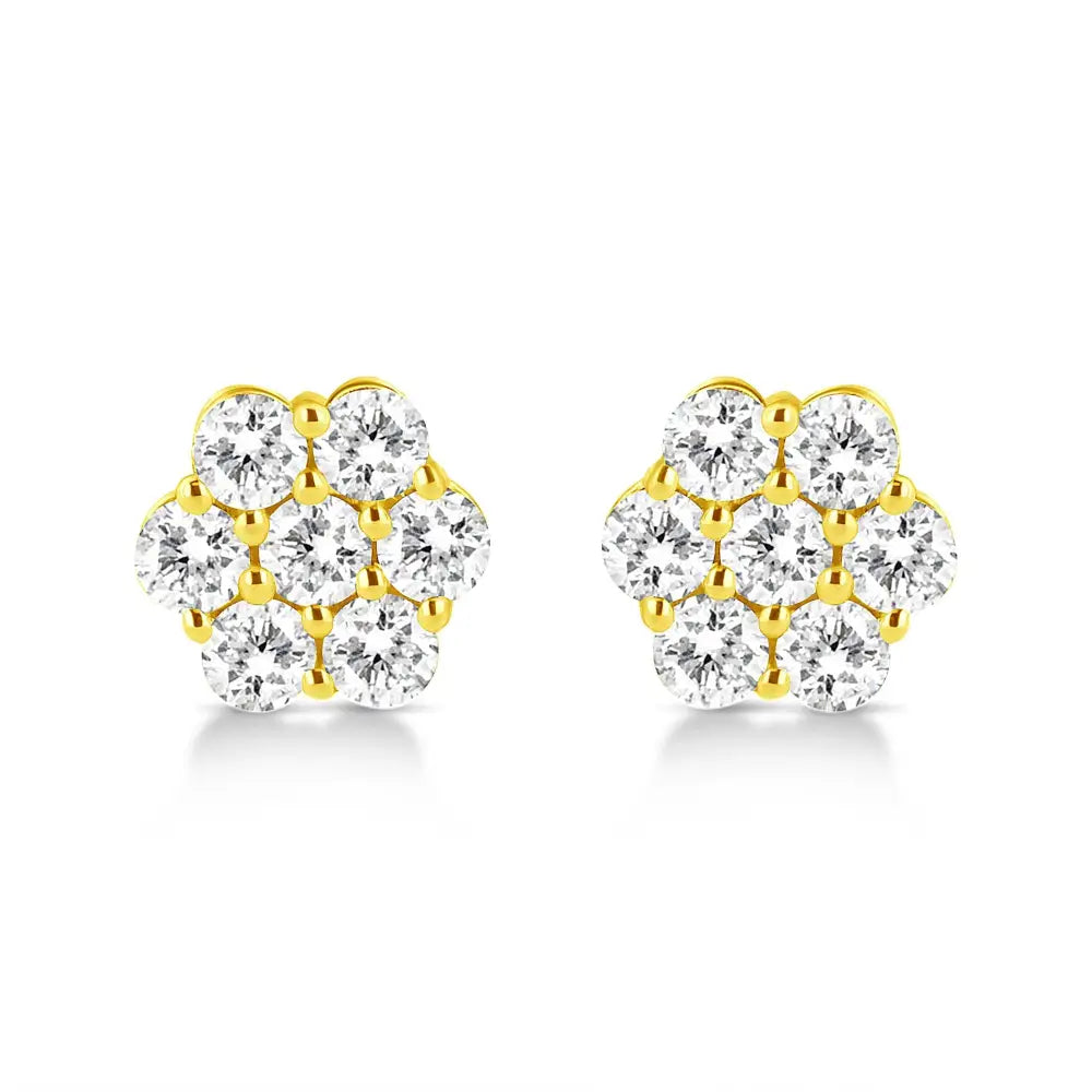 14k Yellow Gold 1/2 Cttw Brilliant Round Cut Diamond Floral Cluster Stud Earrings with Pushbacks (j-k Color Vs2-si1