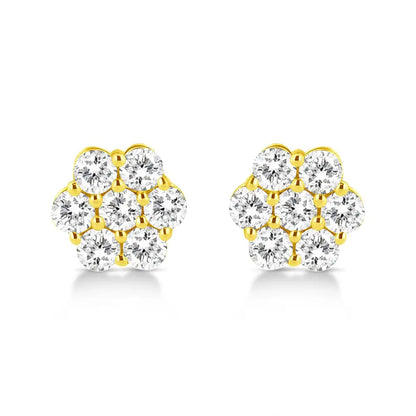 14k Yellow Gold 1/2 Cttw Brilliant Round Cut Diamond Floral Cluster Stud Earrings with Pushbacks (j-k Color Vs2-si1