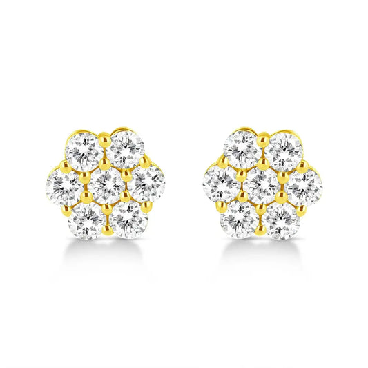 14k Yellow Gold 1/2 Cttw Brilliant Round Cut Diamond Floral Cluster Stud Earrings with Pushbacks (j-k Color Vs2-si1